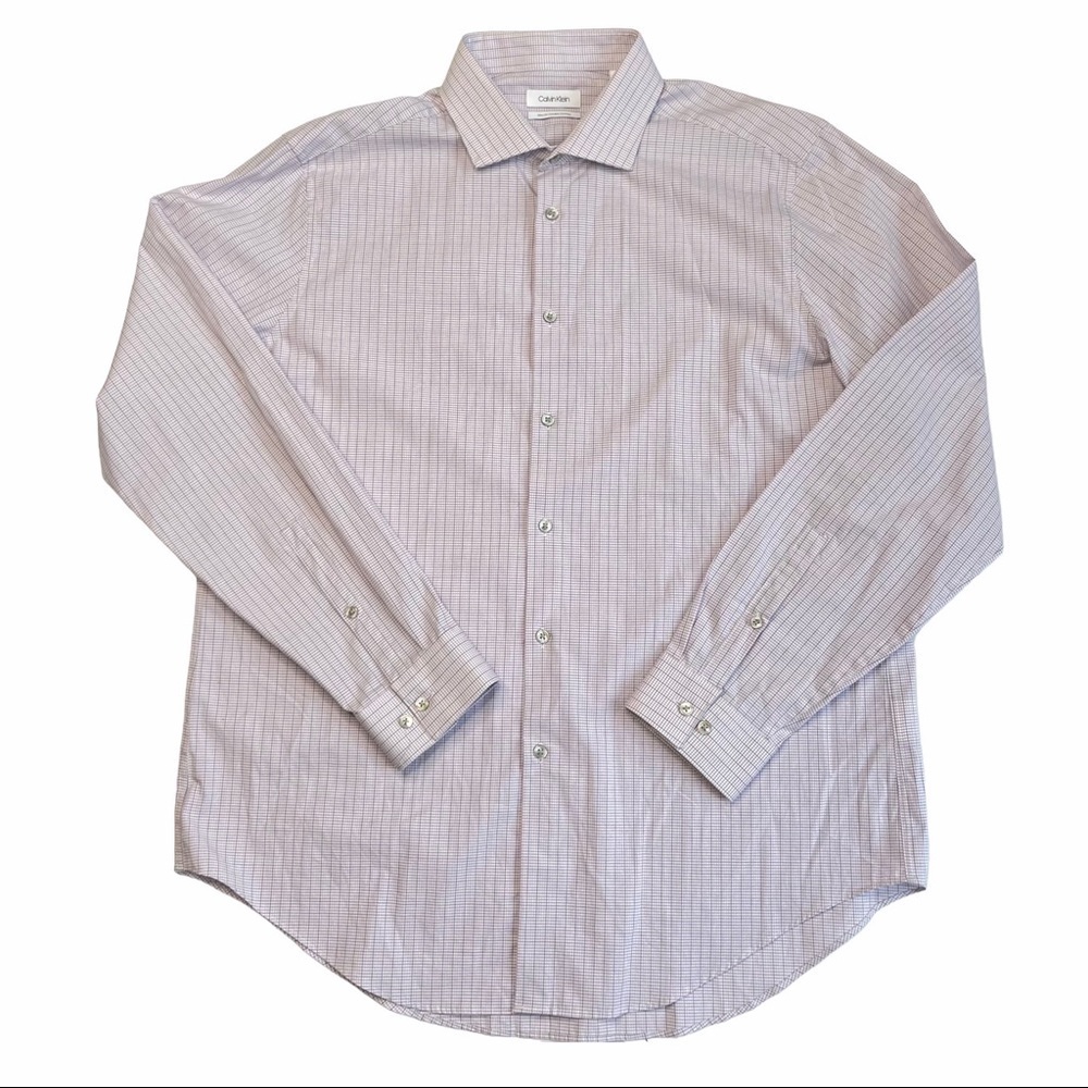 Calvin Klein Slim Fit Purple Plaid Long Sleeved Button Front Dress Shirt…